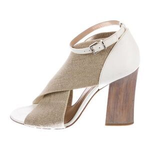 emporio armani Authentic White Beige Leather High Heel Ankle Strap Sandals 7